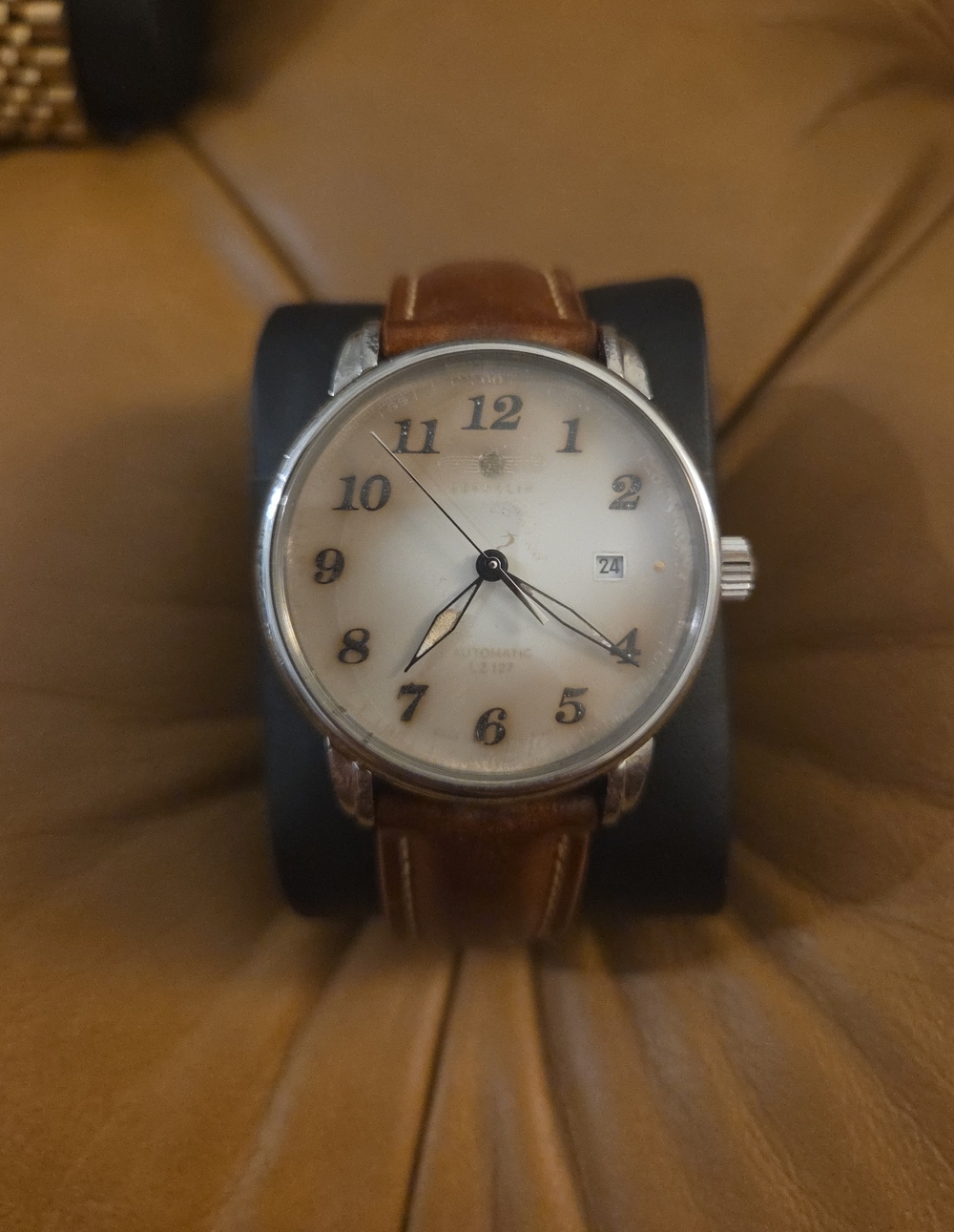 Brown Leather Strap Men’s Automatic Watch with Silver Case